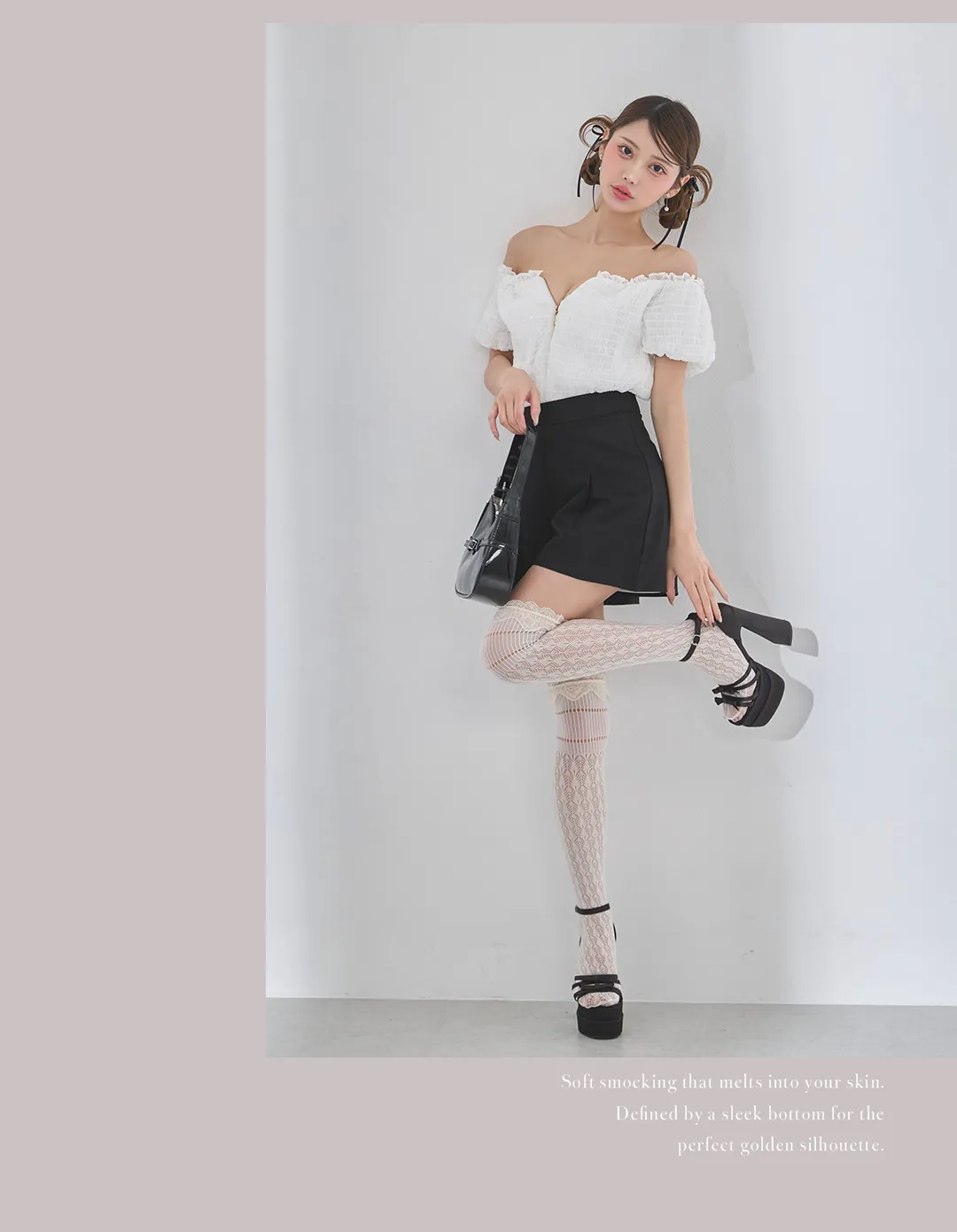 オフショルシャーリングドッキングショートパンツミニドレス/キャバドレス3