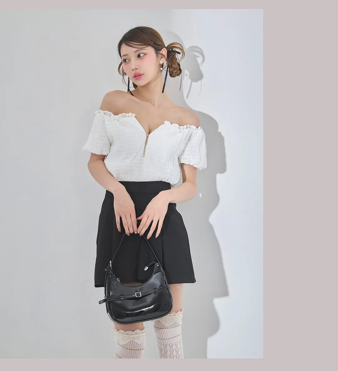 オフショルシャーリングドッキングショートパンツミニドレス/キャバドレス5