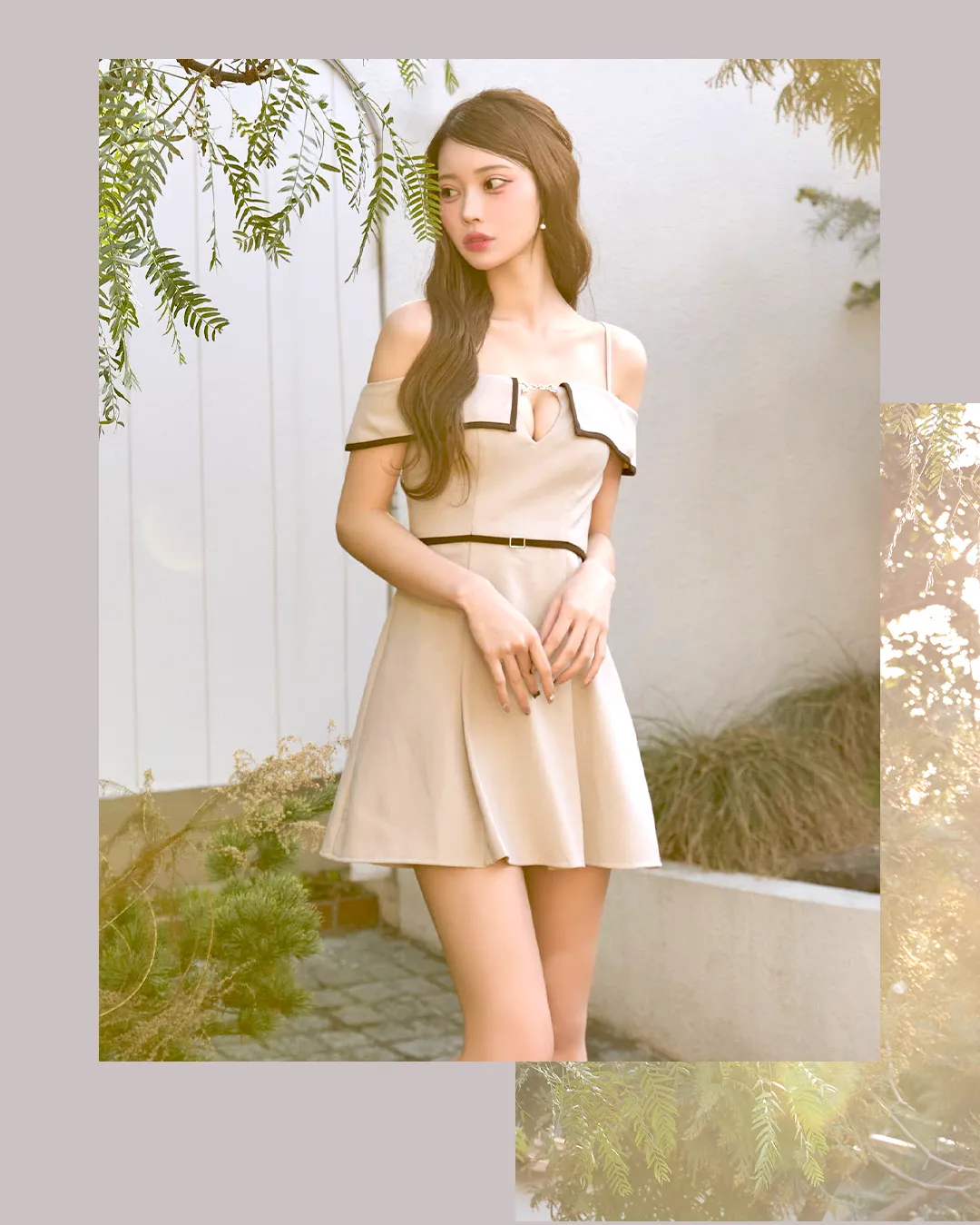 ウエストベルト風オフショルキャミミニドレス/キャバドレス4