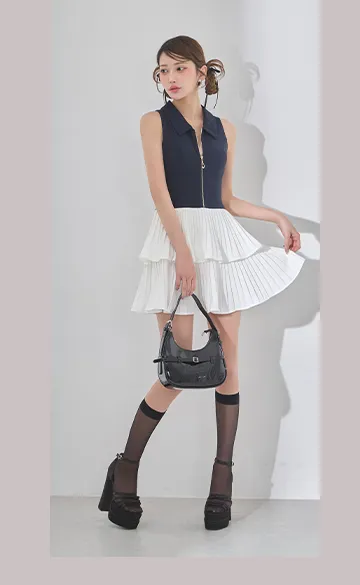 バイカラーティアードスカートミニドレス/キャバドレス5