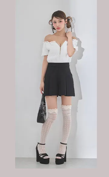 オフショルシャーリングドッキングショートパンツミニドレス/キャバドレス5