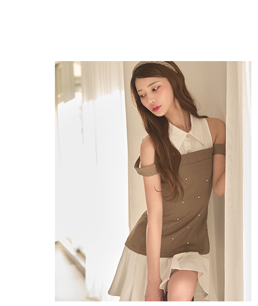 オフショルバイカラーミニドレス 着用コーデ正面｜キャバドレス