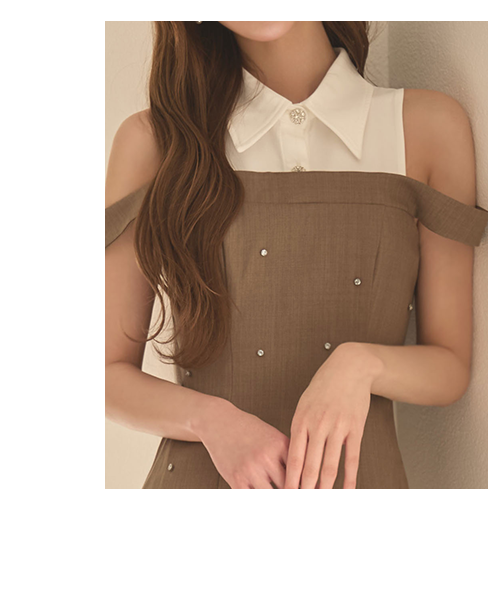 オフショルバイカラーミニドレス 生地・ディテール｜キャバドレス通販