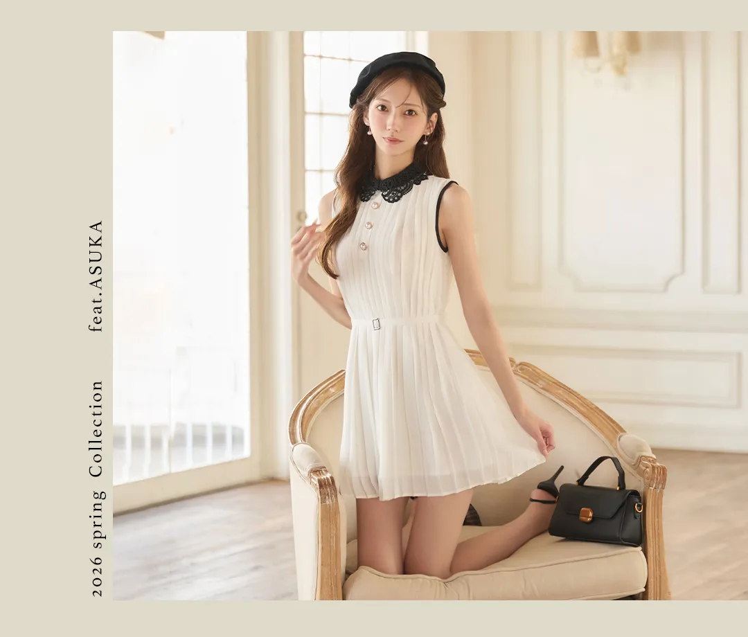 ノースリーブ/レース/襟付き/胸閉じ/ボタン/シフォン/プリーツ/ベルト/バイカラー/ミニドレス/キャバドレス4