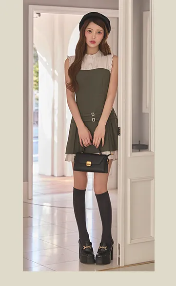 バイカラーティアードスカートミニドレス/キャバドレス5