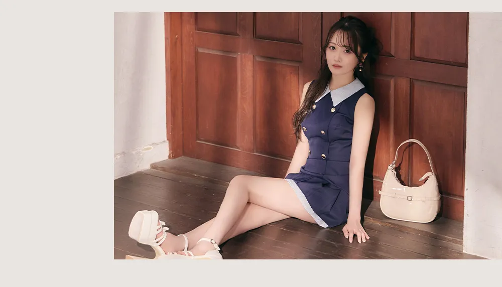 紬むぎ ストライプシャツドッキングワンピ 着用例