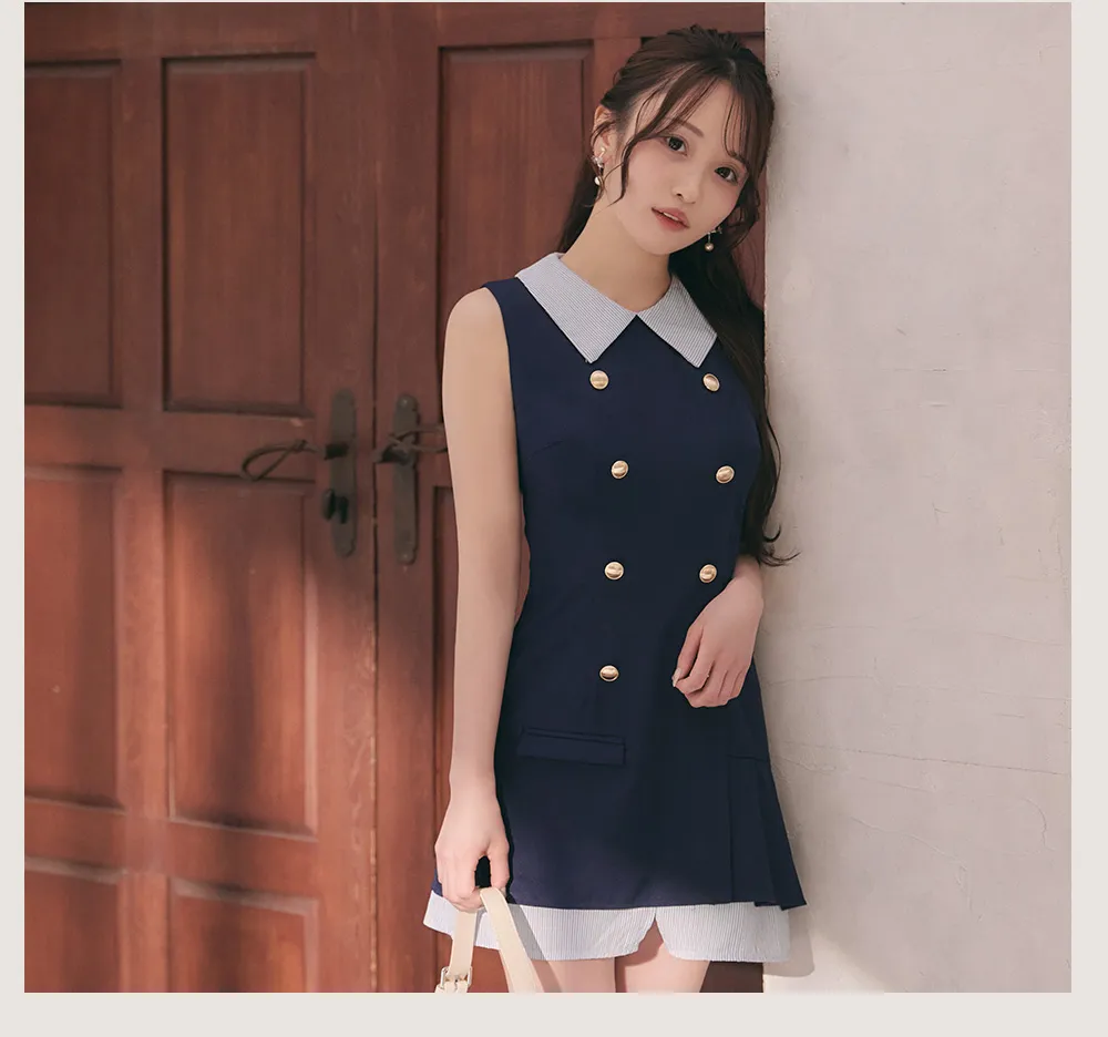 ストライプシャツドッキングワンピ コーディネート提案