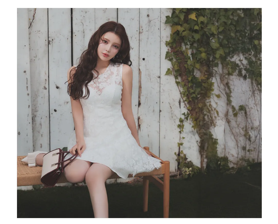 レース/シアー/ノースリーブ/フレアスカート/ワンピース/ミニドレス/キャバドレス3