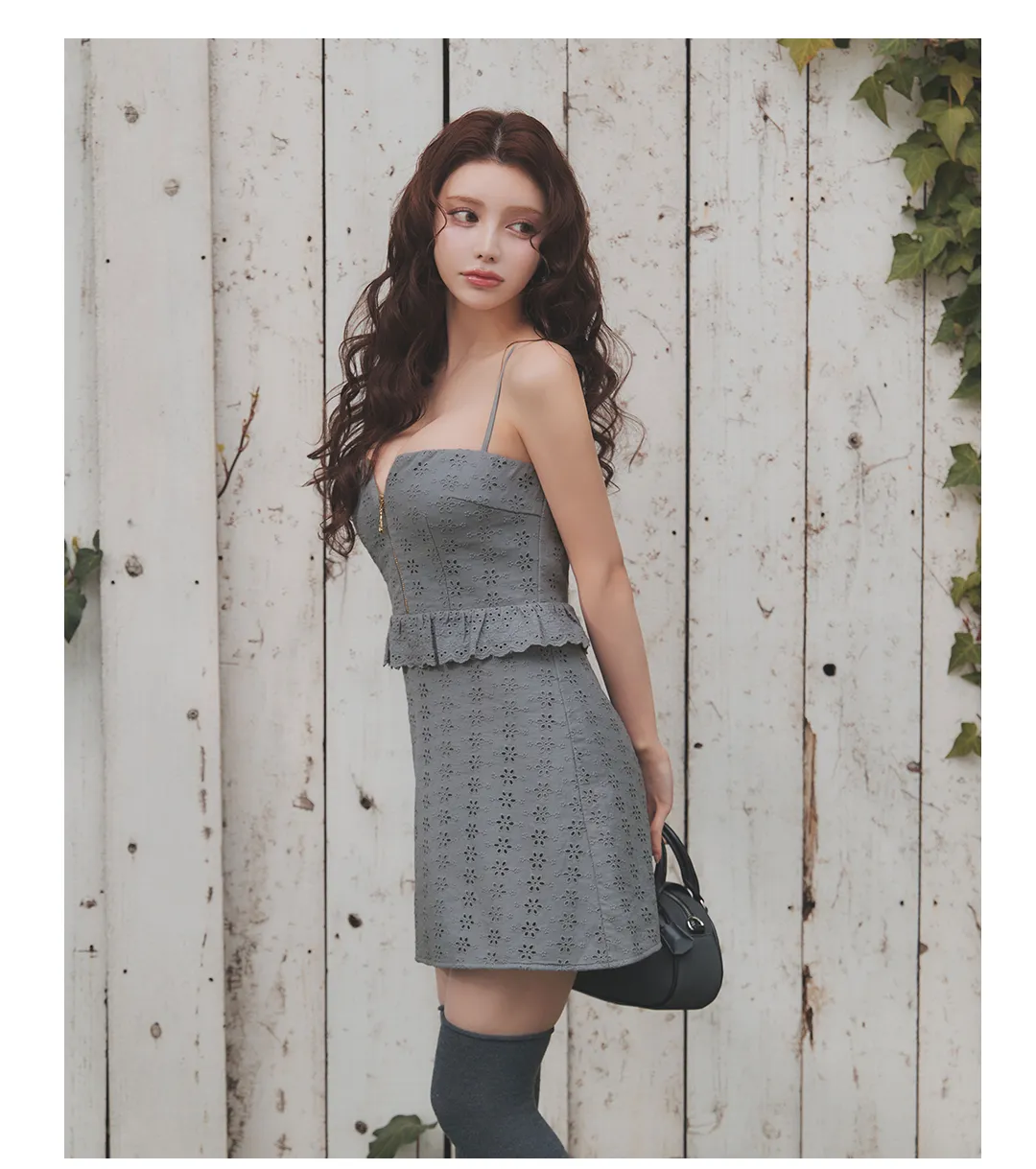 花柄/コットン/レース/フリル/フロントジップ/キャミソール/ペプラム/Aライン/ミニドレス/キャバドレス4