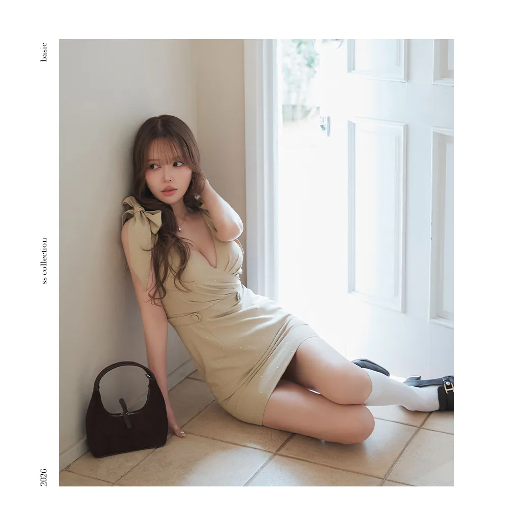 ribbon V Neck ドレス 着用イメージ