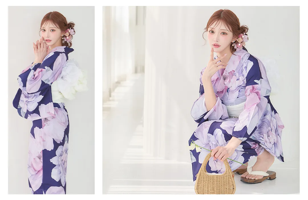 明日花キララ着用浴衣 2026新作浴衣 Y-9357-nz-dzm-NV-F ネイビーピオニー浴衣