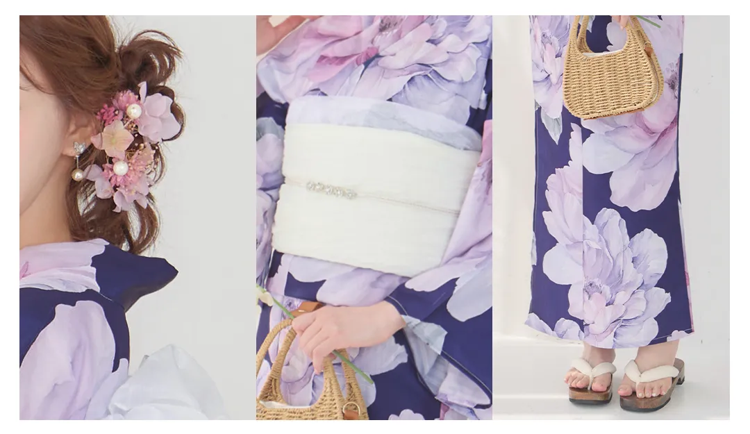 明日花キララ着用浴衣 2026新作浴衣 Y-9357-nz-dzm-NV-F ネイビーピオニー浴衣