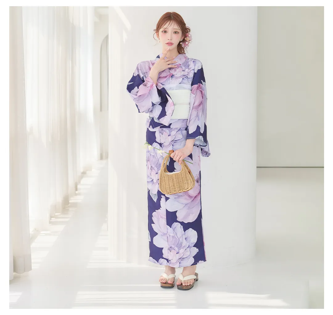 明日花キララ着用浴衣 2026新作浴衣 Y-9357-nz-dzm-NV-F ネイビーピオニー浴衣