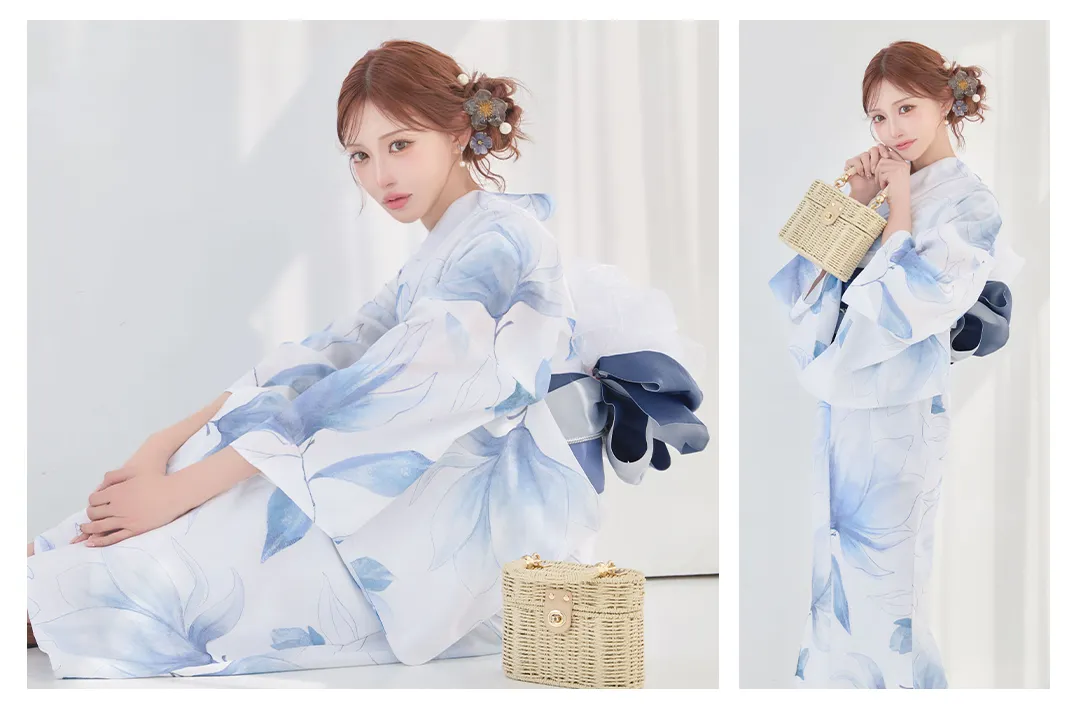 明日花キララ着用浴衣 2026新作浴衣 Y-9384-wk 凛と咲く清涼蒼花浴衣