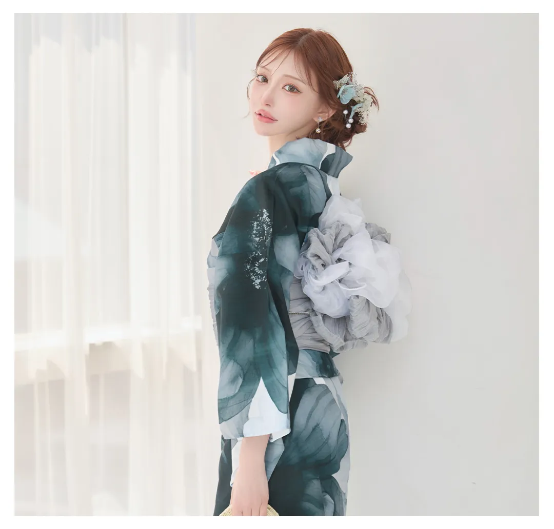 明日花キララ着用浴衣 Y-9353-nz-dzm 水彩ブルーフラワー浴衣