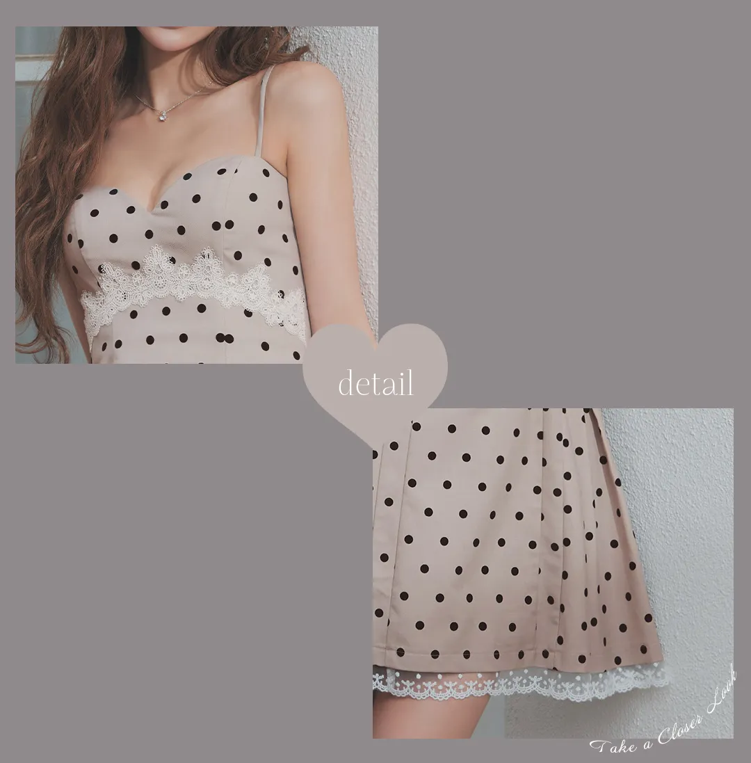 ドット柄/キャミソール/谷間見せ/レース/スーツ生地/ドッキング/プリーツ/フレア/Aライン/ミニドレス/キャバドレス3