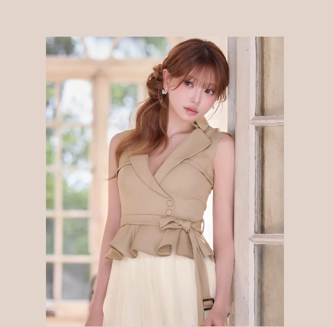 【sifeel/シフィール】トレンチ風 /襟付き /紐ベルト/シフォン/フレアー/ノースリーブ/谷間見せ/ワンピースドレス/キャバドレス4