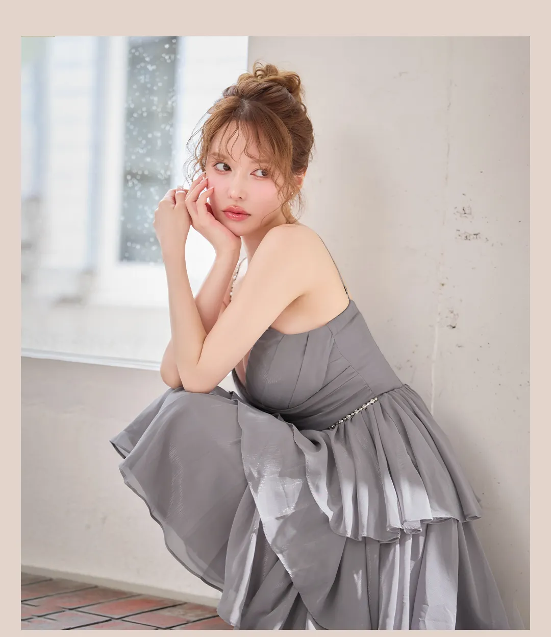 【sifeel/シフィール】ラメ/チュール/ティアード/キャミソール/ビジュー/谷間見せ/ミディアム/ワンピースドレス/キャバドレス3