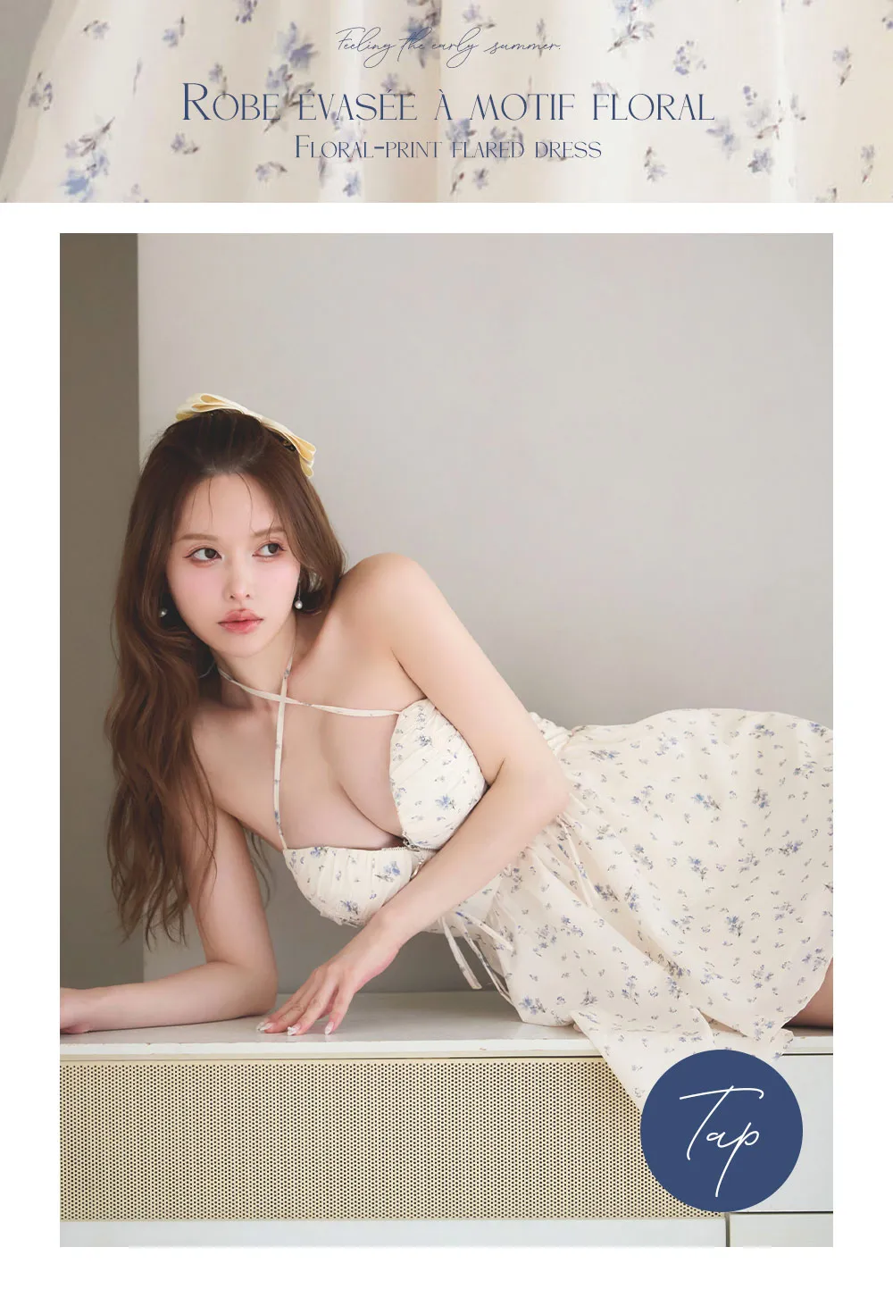 花柄シフォンフレアホルターネックネックリボンキャバドレス 商品詳細1