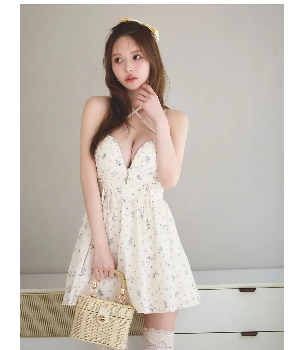 花柄シフォンフレアホルターネックネックリボンキャバドレス 商品詳細7