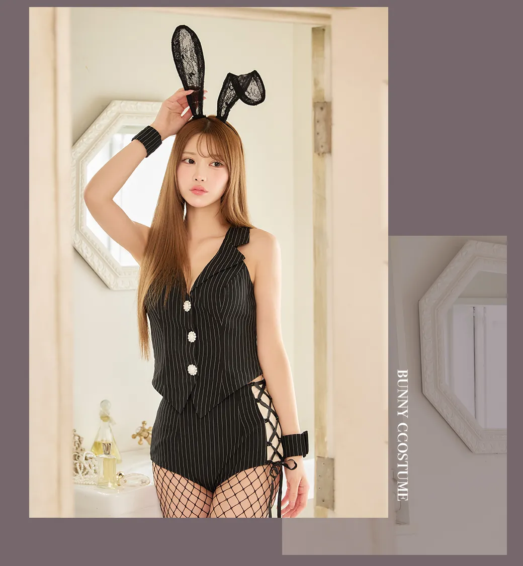 【即日発送】【ハロウィン】ストライプバニーセットアップ 【コスプレ6点セット】【XS-Mサイズ/1カラー】[HC03]るりぴ着用