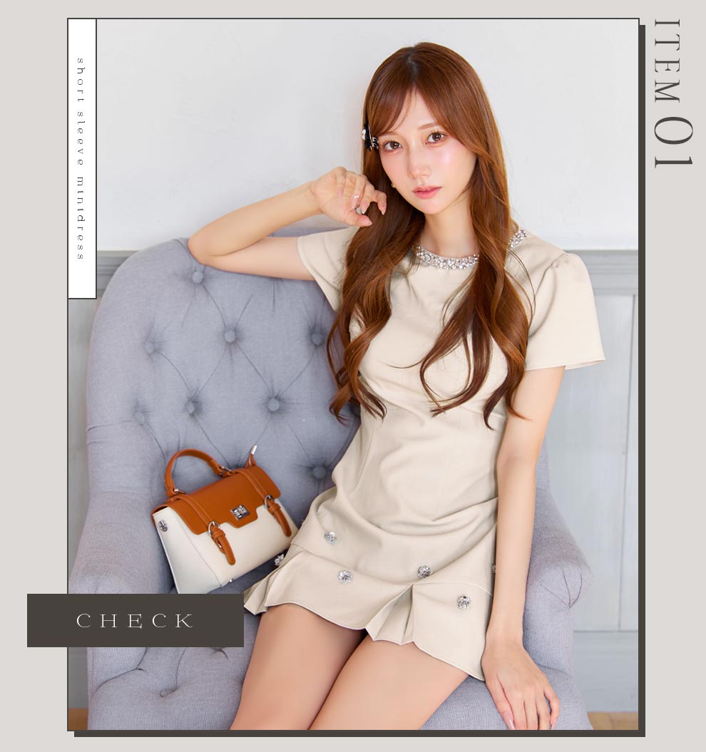 ショート袖Aラインビジュードレス1