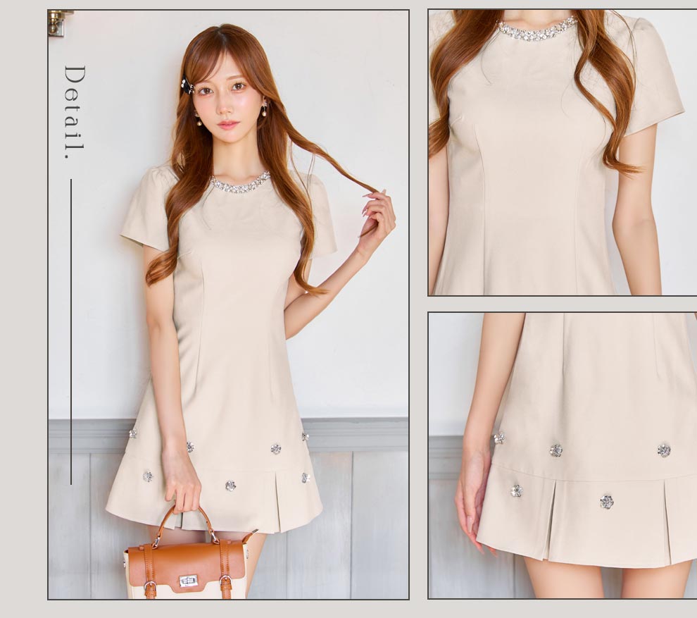 ショート袖Aラインビジュードレス2