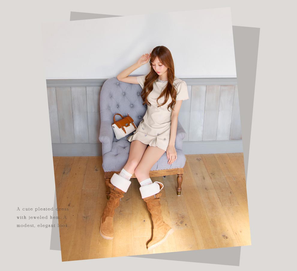 ショート袖Aラインビジュードレス3