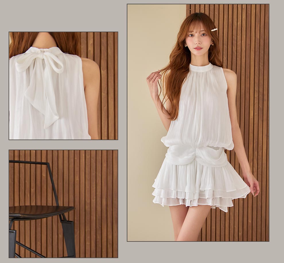 シフォンフレアノースリーブミニドレス2