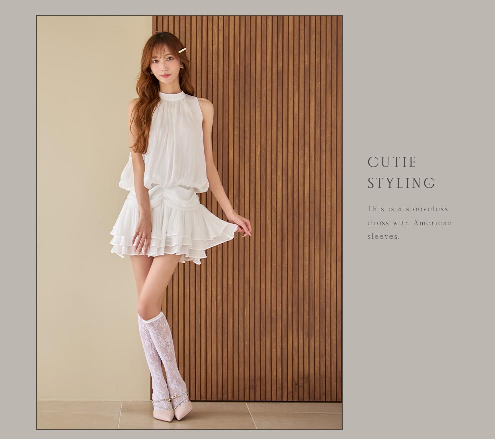 シフォンフレアノースリーブミニドレス3