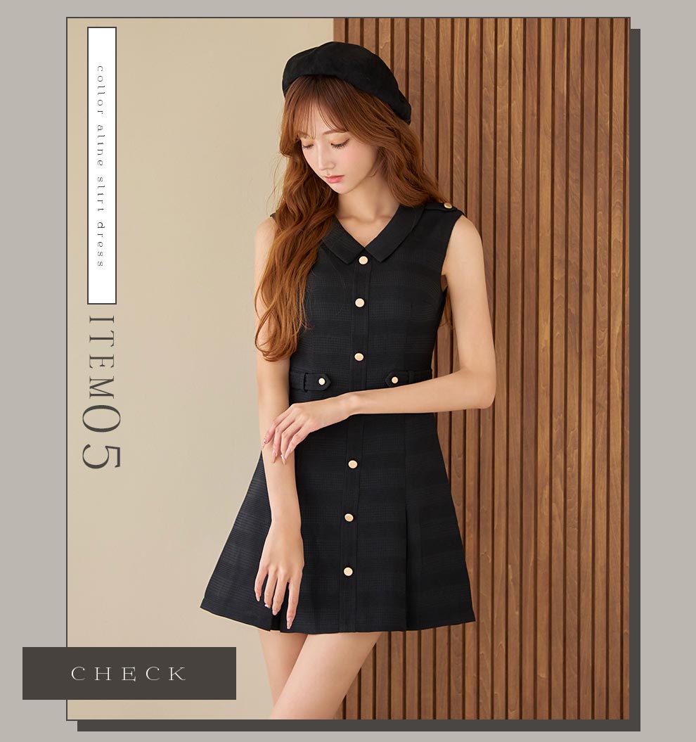 襟付きノースリーブプリーツミニドレス1