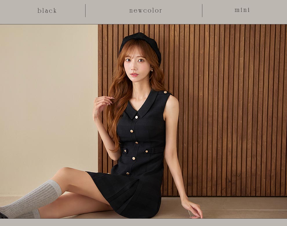 襟付きノースリーブプリーツミニドレス2