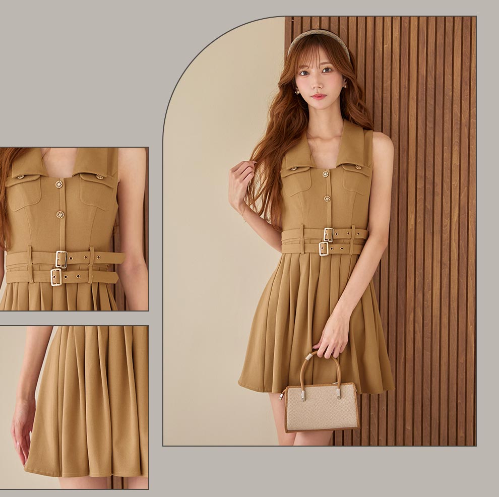 ダブルベルトプリーツミニドレス2