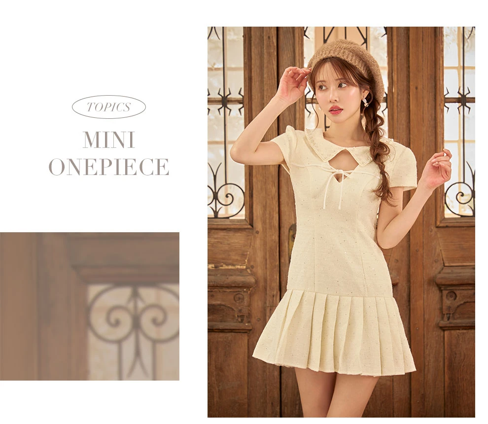 パール襟スパンコールツイードミニドレス2