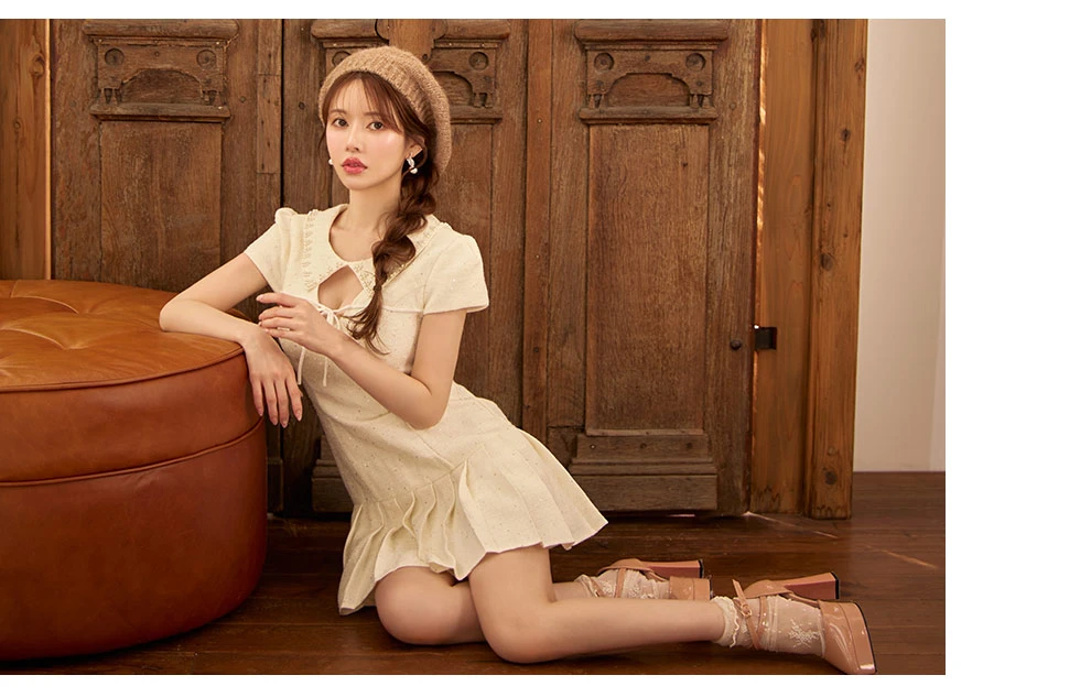 パール襟スパンコールツイードミニドレス3