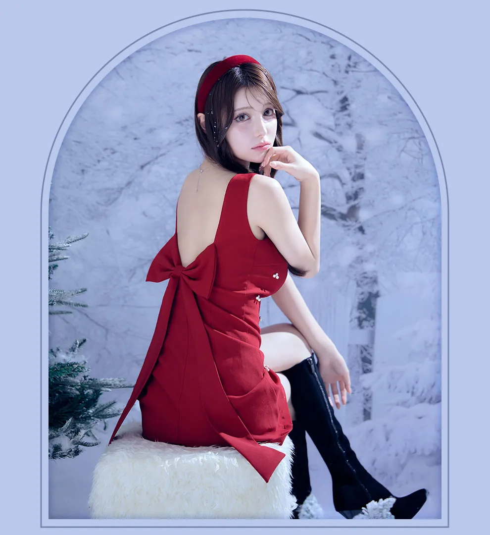 バックリボンビジューミニドレス1