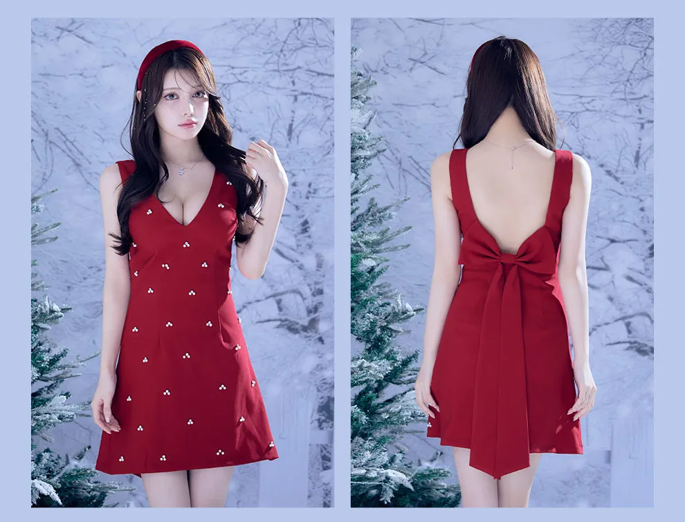 バックリボンビジューミニドレス4