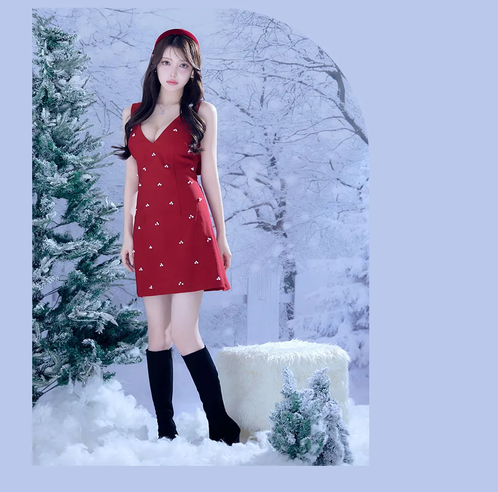 バックリボンビジューミニドレス8