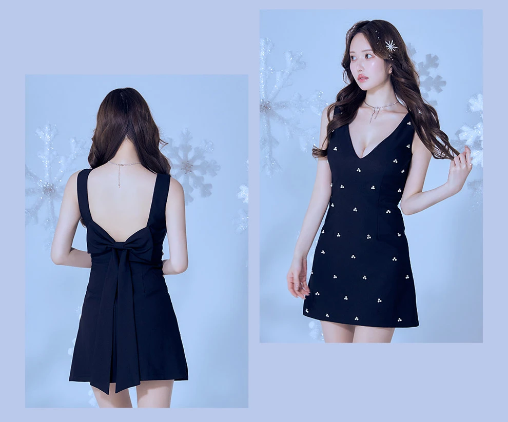 バックリボンビジューミニドレス13