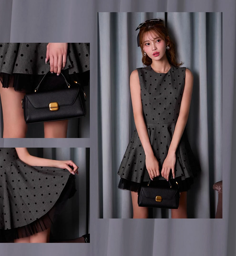 ドットノースリーブフレアワンピ4