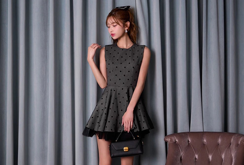 ドットノースリーブフレアワンピ6