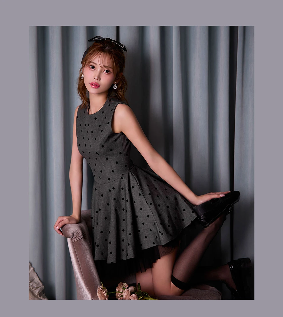 ドットノースリーブフレアワンピ6