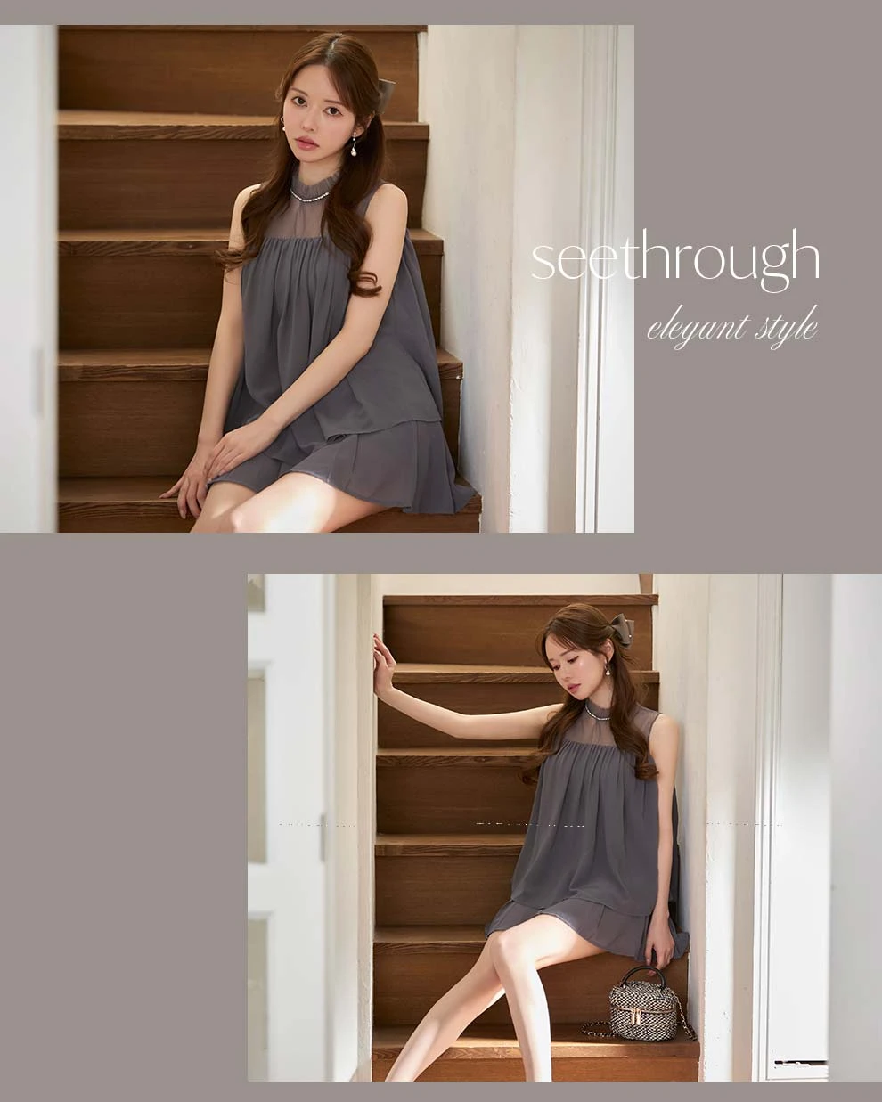 プリーツシフォンノースリーブドレス2