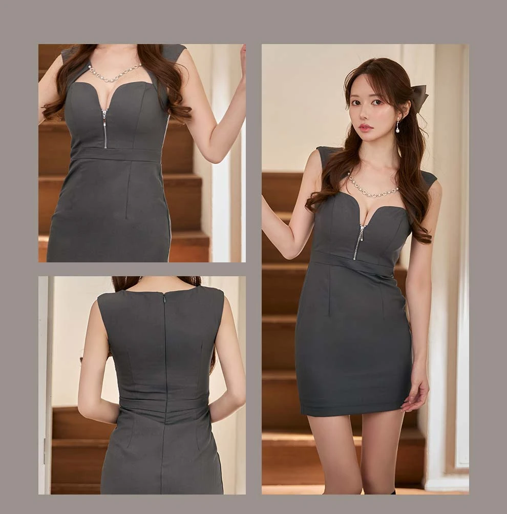 パールチェーンジップアップミニドレス2