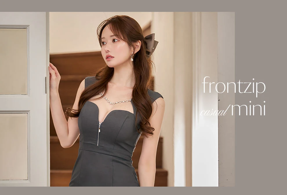 パールチェーンジップアップミニドレス3