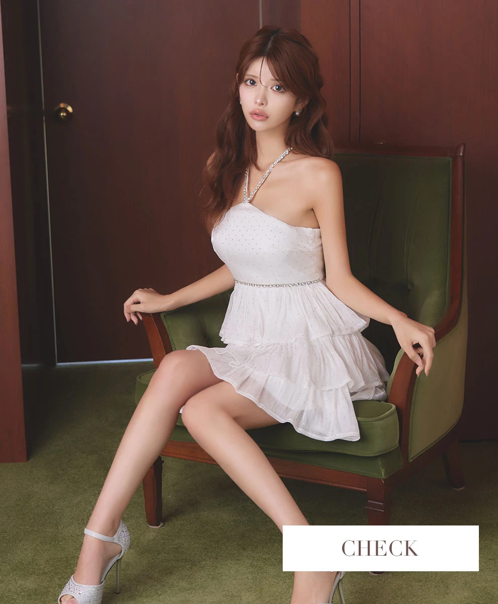 ビジューホルターネックスタッズティアードミニ1