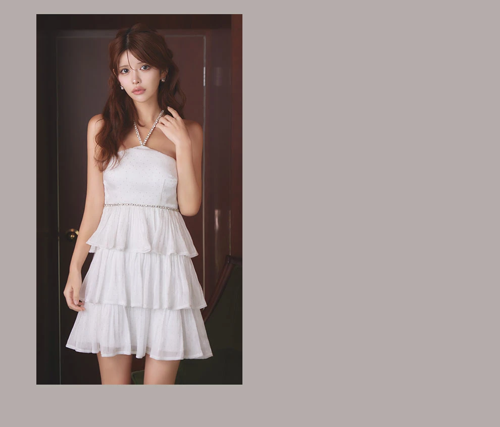 ビジューホルターネックスタッズティアードミニ3