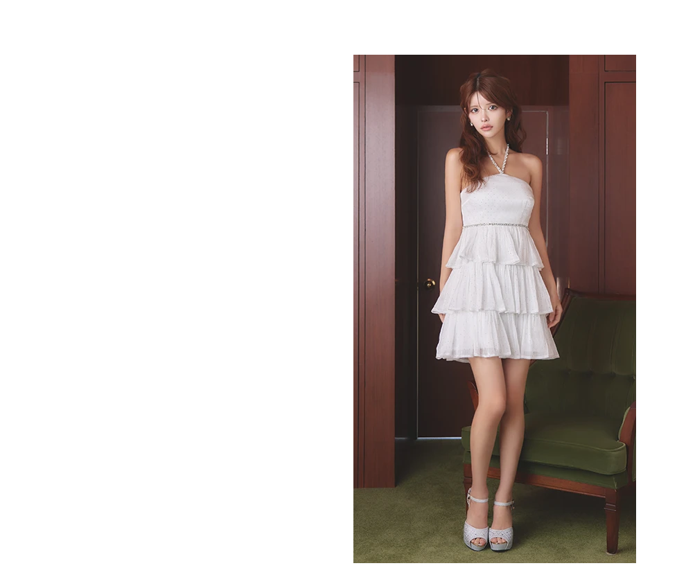 ビジューホルターネックスタッズティアードミニ4