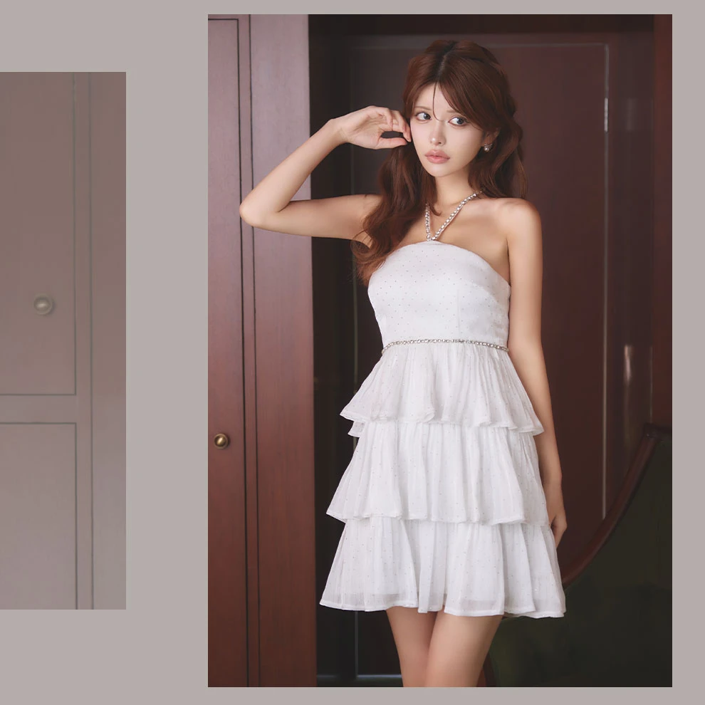 ビジューホルターネックスタッズティアードミニ6