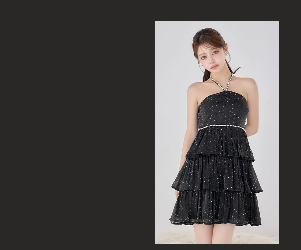 ビジューホルターネックスタッズティアードミニ10